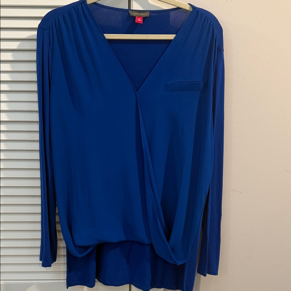 Vince Camuto Cobalt Draped V-Neck Long Sleeve Top